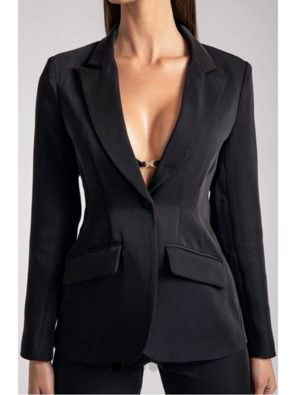 Meshki Helda Fitted Cinch Waist Blazer Women’s Size Medium Black Sculpted